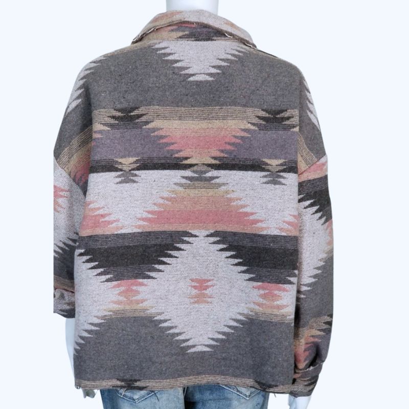 Woolen Jacket - Geometric Pink & Gray