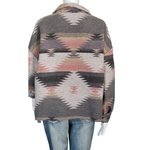 Aztec Inspired Geometric Print Jacket Pink-Grey Mix, back