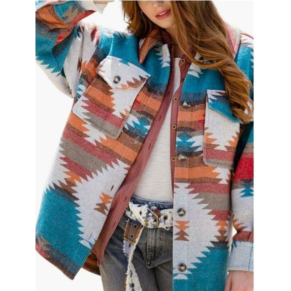 Oversized Aztec Inspired Geometric Print Jacket